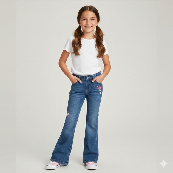 wonder nation Other - Wonder Nation Blue Kids Jeans with Pink Floral Embroidery